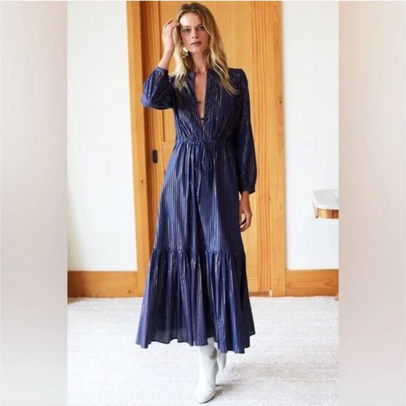 NWT India Collection by Emersen Fry Frances Maritime Lurex Women's Maxi Dress - Picture 13 of 13